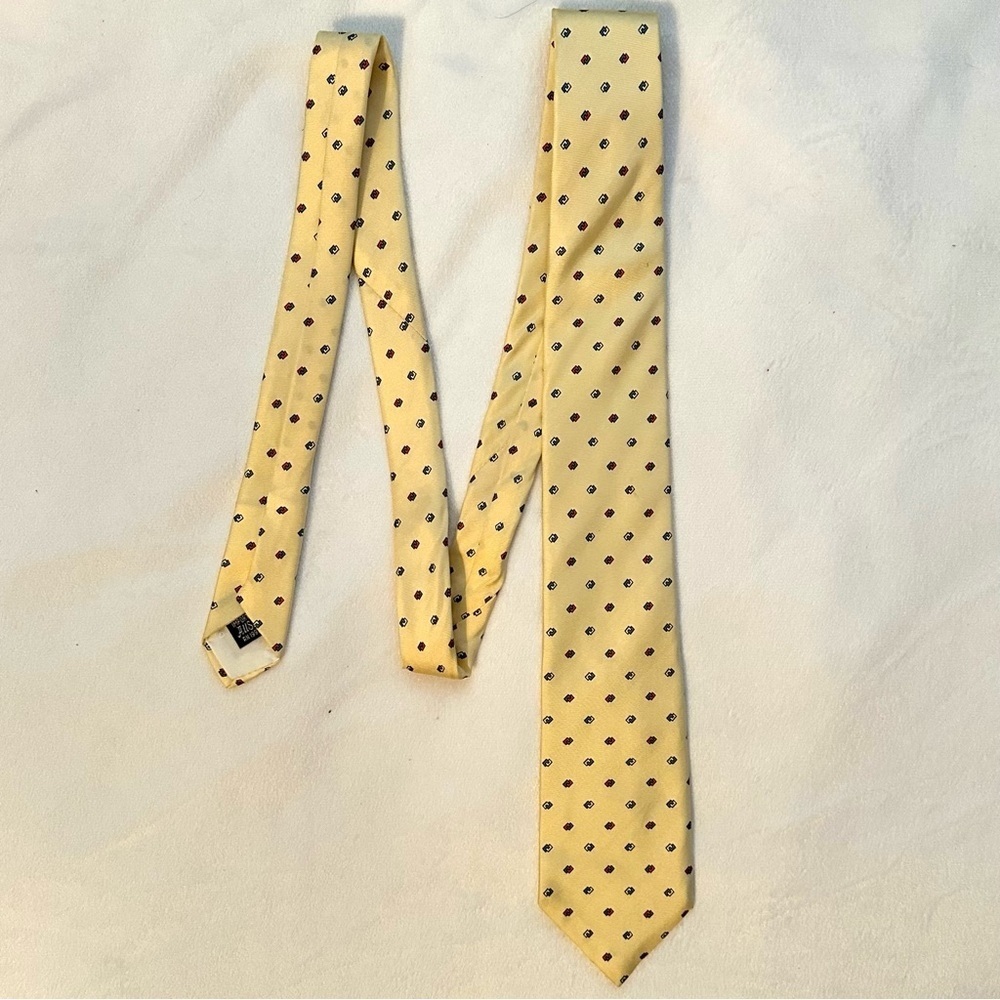 Vintage Guy Laroche Cravate 100% Silk Yellow & Dot Mens Neck Tie